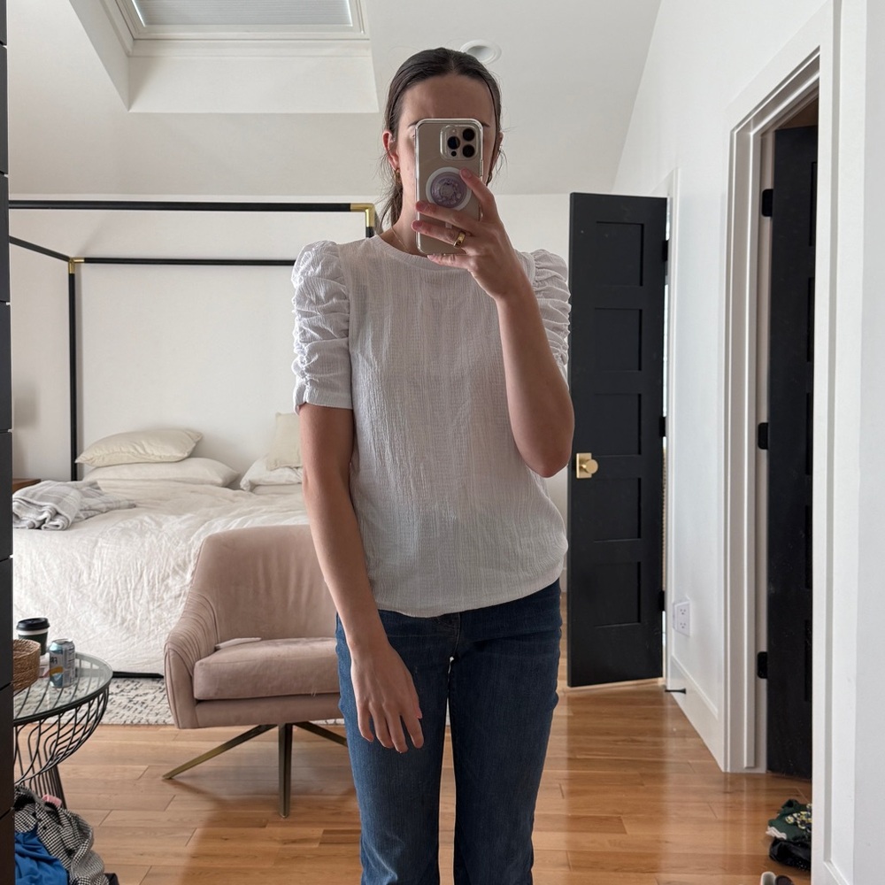 NWT LOFT Elegant White Puff Sleeve Top